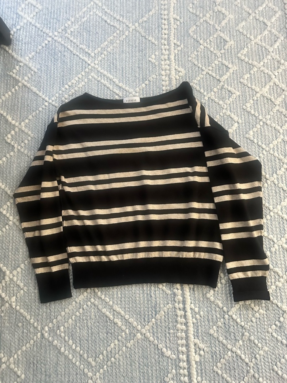 Evereve Leslie Black and Cream Striped Off-the-Shoulder Sweater